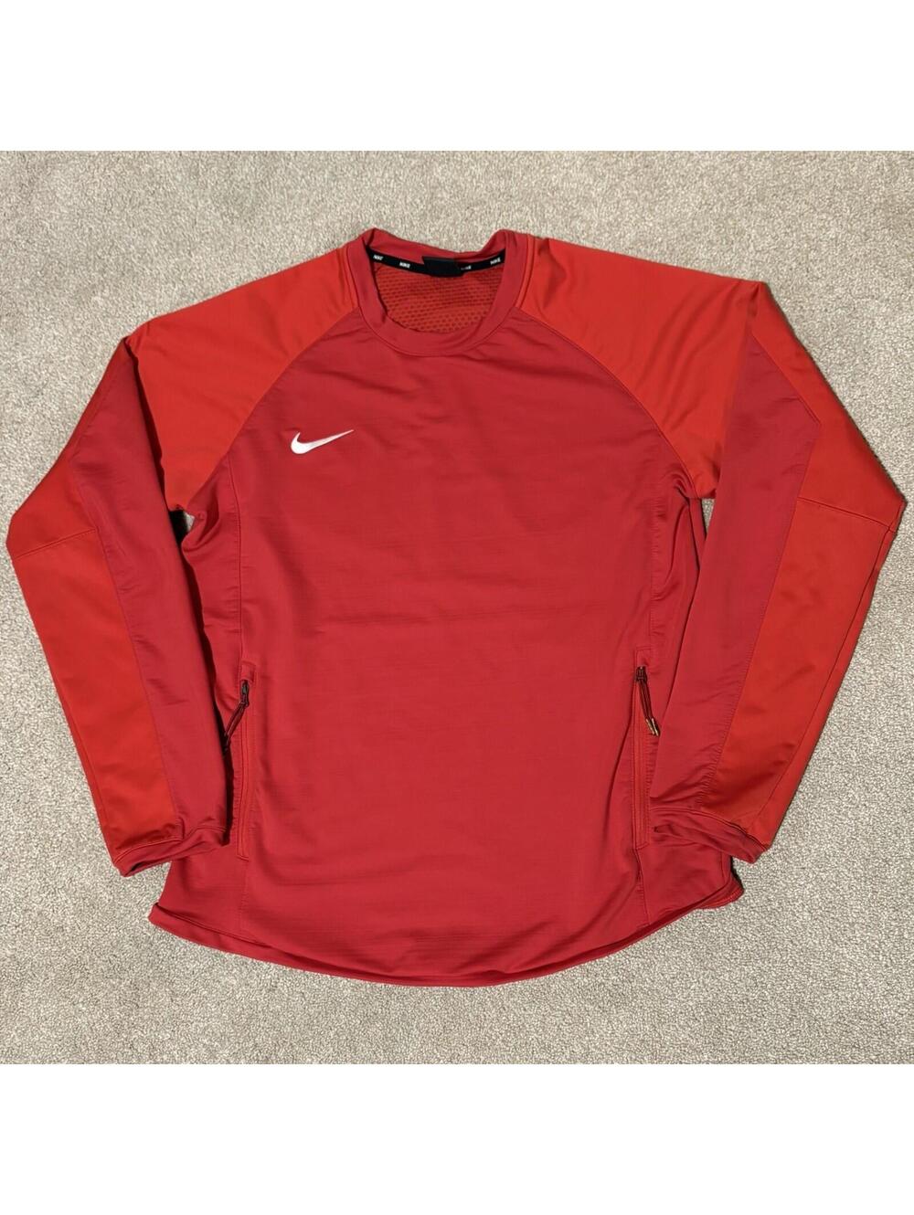 Nike Mens Long Sleeve Athletic Shirt Jacket Soccer Baseball Pockets Red, Sz M
